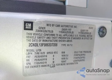 2008 Chevrolet Equinox Ls z USA, uszkodzony, nr VIN 2CNDL13F986337358